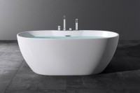 Акриловая ванна Art&Max AM-605-1700-790 170x80 см, отдельностоящая, белая, овальная, с каркасом, со сливом-переливом