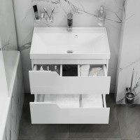 Тумба с раковиной СаНта Антарес 70 подвесная, 2 ящика, белый глянец