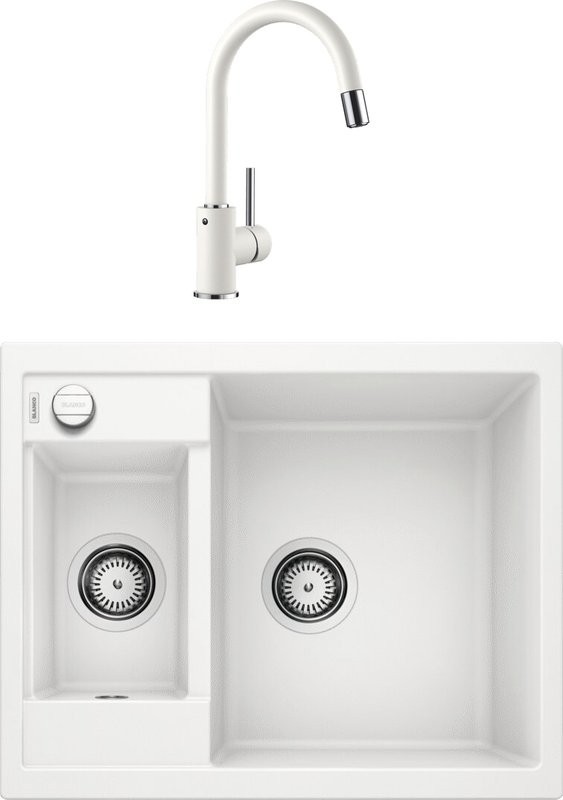 Комплект Мойка Blanco Metra 6 белая + Смеситель Mida-S Silgranit 521457