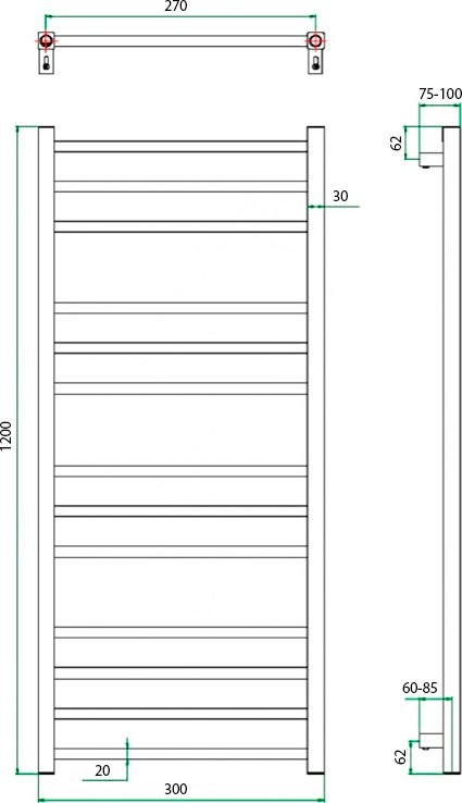 Полотенцесушитель электрический Grota Estro 30x120