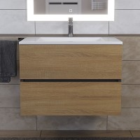 Тумба с раковиной Uperwood Barsa 70 подвесная, черная, дуб сонома, раковина Next белая