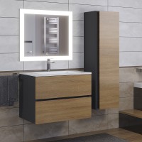 Тумба с раковиной Uperwood Barsa 70 подвесная, черная, дуб сонома, раковина Next белая