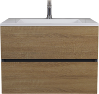 Тумба с раковиной Uperwood Barsa 70 подвесная, черная, дуб сонома, раковина Next белая