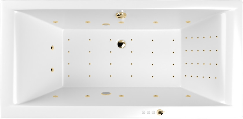 Акриловая ванна WHITECROSS Savia Duo Nano 170x80 см, встраиваемая, с гидромассажем, белый глянец, с каркасом, со сливом-переливом, фурнитура золото