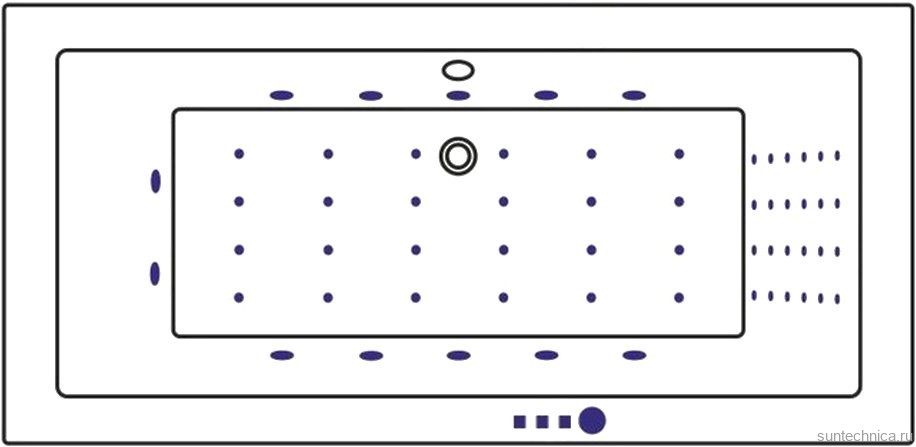 Акриловая ванна WHITECROSS Savia Duo Nano 170x80 см, встраиваемая, с гидромассажем, белый глянец, с каркасом, со сливом-переливом, фурнитура золото