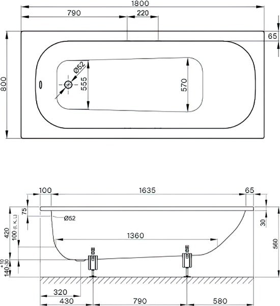 Стальная ванна Bette Form 180x80 см, встраиваемая, на ножках, с самоочищающимся покрытием, с шумоизоляцией