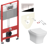 Комплект Унитаз подвесной VitrA Zentrum Square 7484B003-0075 безободковый + Крышка Integra Square 191-003-009 с микролифтом + Инсталляция TECE Now 9400412 4 в 1 с кнопкой смыва