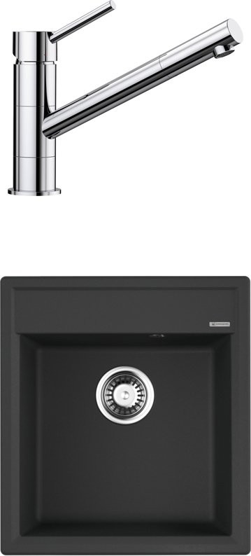 Комплект Мойка Omoikiri Daisen 46-BL черная + Смеситель Blanco Kano 521502