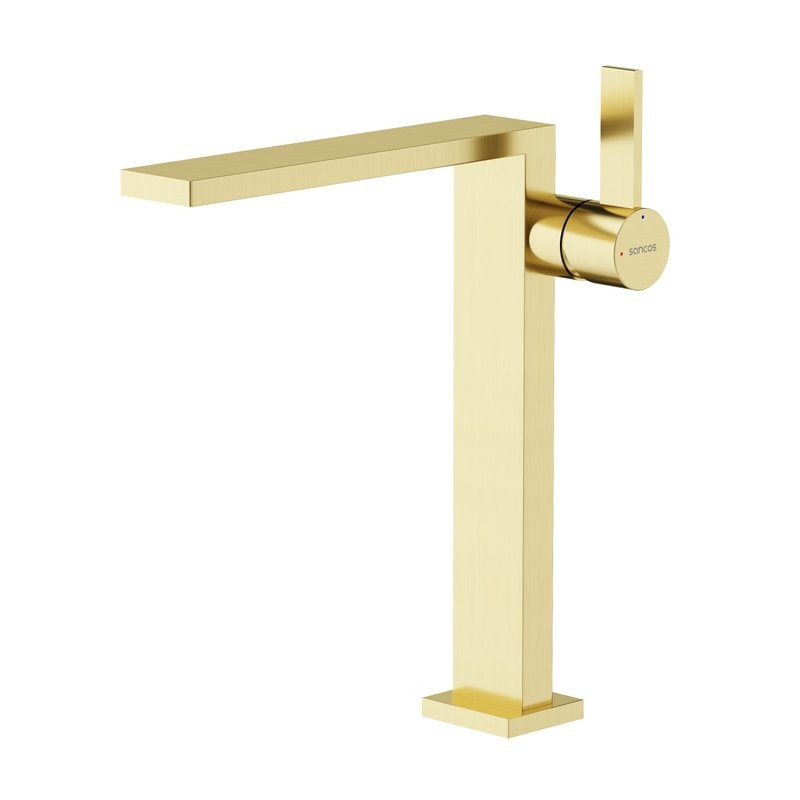 Смеситель для раковины высокий Sancos Linn, брашированное золото, PVD покрытие, SC9020BG