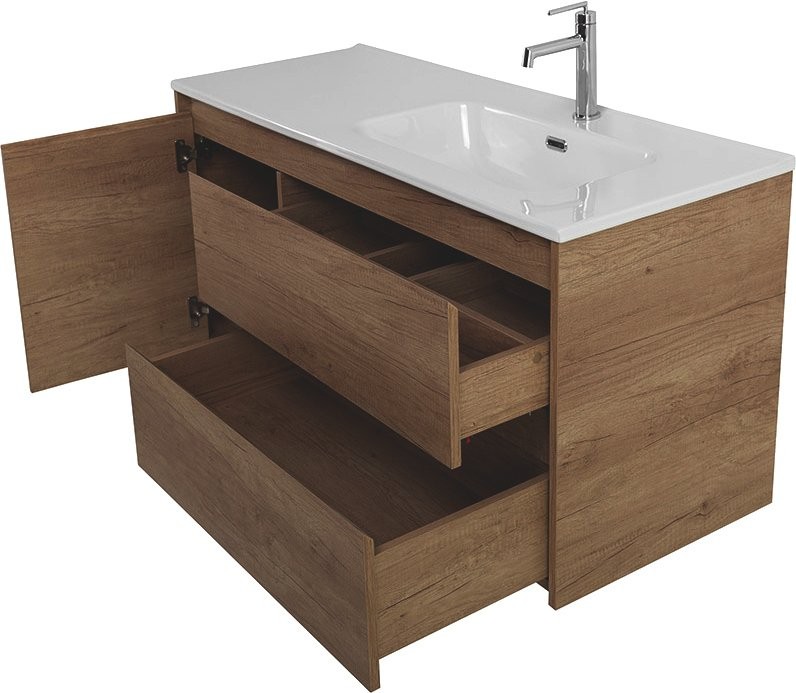 Тумба с раковиной BelBagno Kraft 100 R, 2 ящика, дверца, rovere nebrasca nature