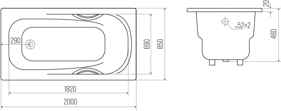 Чугунная ванна Goldman Elegant 200x85 см, встраиваемая, на ножках