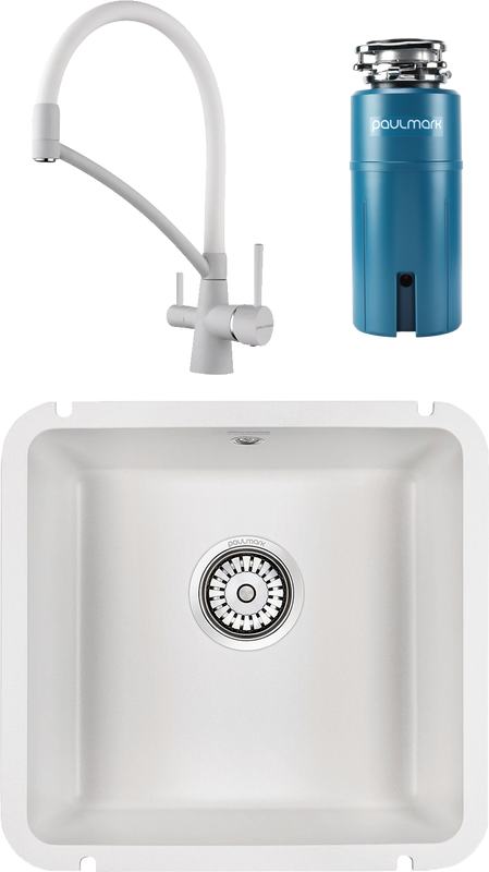 Комплект Мойка Paulmark Unter 50 PM204543-WH белая + Смеситель Siegen Si213111-431TW белый матовый с гибким изливом + Измельчитель Intenso