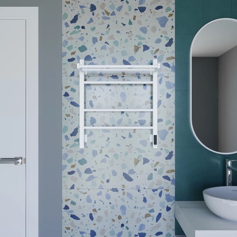 Полотенцесушитель электрический Grota Alto 530х600 RAL9016 EL 60x55 см, подключение справа, слева, скрытое подключение справа, матовый белый, лесенка, из стали, с полкой