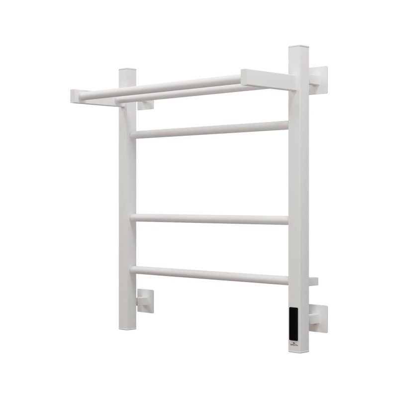 Полотенцесушитель электрический Grota Alto 530х600 RAL9016 EL 60x55 см, подключение справа, слева, скрытое подключение справа, матовый белый, лесенка, из стали, с полкой