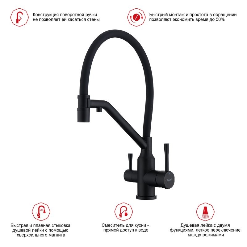 Смеситель для кухни с подключением фильтра Raglo R81.62.06, черный