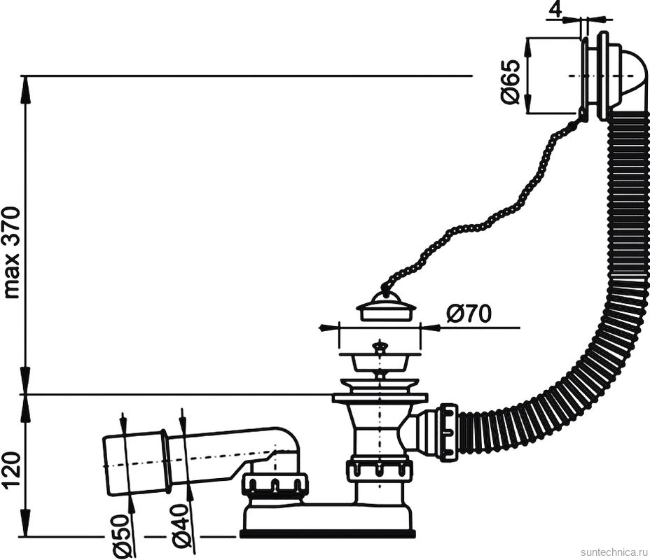 Слив-перелив для ванны AlcaPlast A501 52 мм, хром, с сифоном