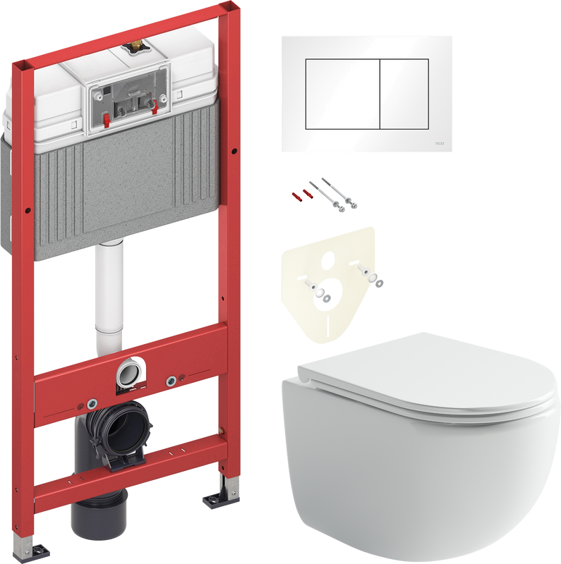 Комплект Унитаз подвесной Ceramicanova UP Rimless CN4007 белый + Инсталляция TECE Base 9400413 4 в 1 с кнопкой смыва