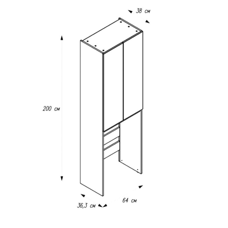 Шкаф над стиральной машиной AQUATON Лайн 64 напольный, глянцевый белый