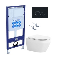 Комплект Унитаз подвесной AQUATEK Лея AQ1199-00 безободковый, с микролифтом + Инсталляция Standard INS-0000012 + Комплект креплений KKI-0000002 + Кнопка KDI-0000020 матовый черный