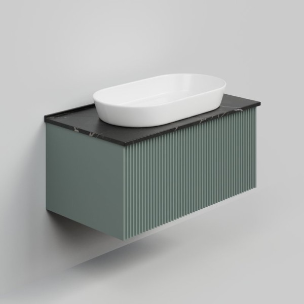 Тумба с раковиной La Fenice Terra 80 подвесная, grigio, столешница черный мрамор, раковина белая матовая