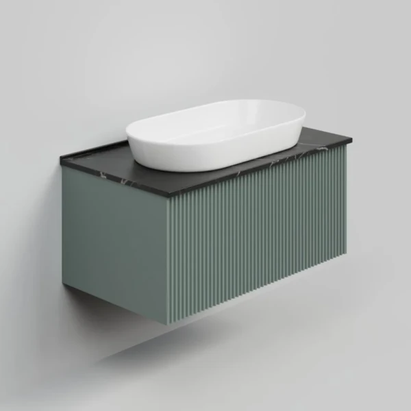 Тумба с раковиной La Fenice Terra 80 подвесная, grigio, столешница черный мрамор, раковина белая матовая