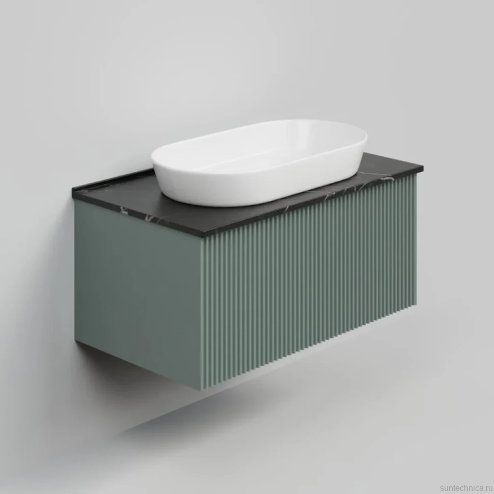Тумба с раковиной La Fenice Terra 80 подвесная, grigio, столешница черный мрамор, раковина белая матовая