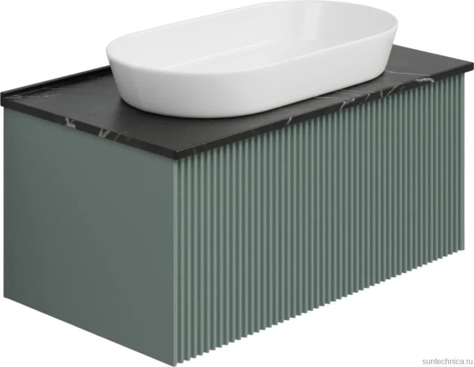 Тумба с раковиной La Fenice Terra 80 подвесная, grigio, столешница черный мрамор, раковина белая матовая