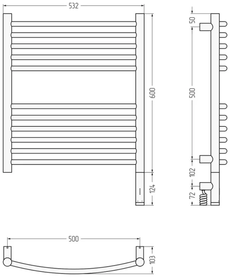 Полотенцесушитель электрический Сунержа Богема 3.1 00-6003-6050 70x55 см, подключение справа, без покрытия, лесенка