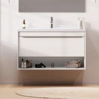 Тумба с раковиной AQUATON Хоуп 100 подвесная, 1 ящик, матовая белая