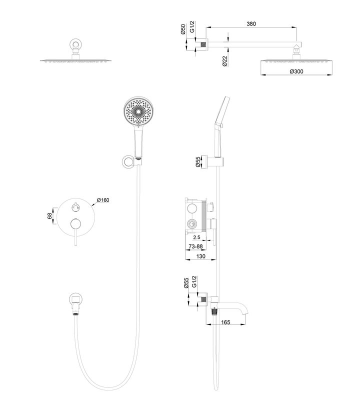 Душевой комплект Wonzon & Woghand Stick WW-88939017-BN С ВНУТРЕННЕЙ ЧАСТЬЮ, брашированный никель