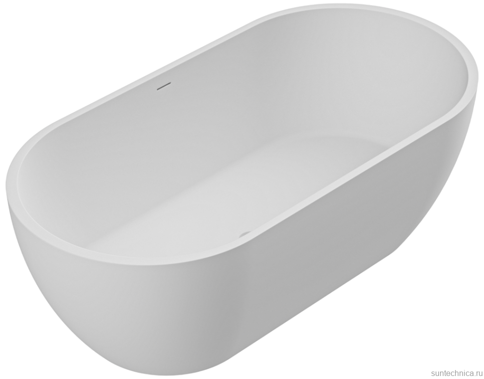Ванна из искусственного камня Cezares Stylus Solid Surface 160x80 см, отдельностоящая, матовая белая, овальная, со сливом-переливом, с донным клапаном