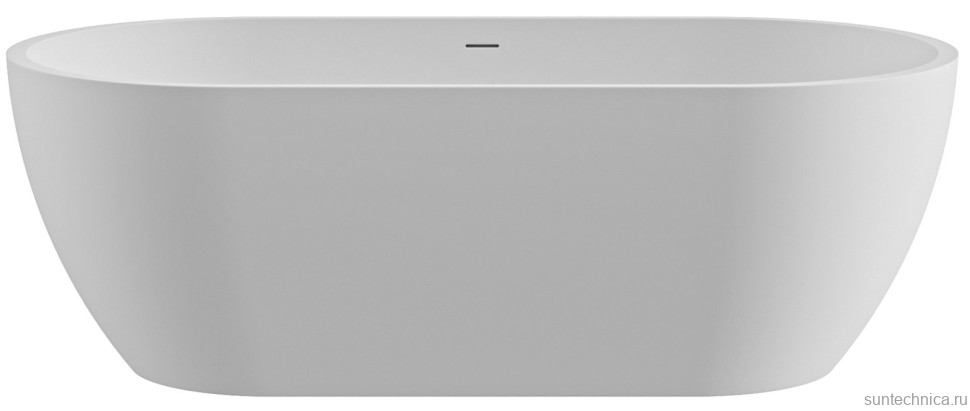 Ванна из искусственного камня Cezares Stylus Solid Surface 160x80 см, отдельностоящая, матовая белая, овальная, со сливом-переливом, с донным клапаном