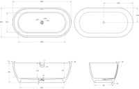 Ванна из искусственного камня Cezares Stylus Solid Surface 160x80 см, отдельностоящая, матовая белая, овальная, со сливом-переливом, с донным клапаном