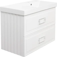 Тумба с раковиной La Fenice Cubo Twin 90 R bianco, ручки белые, раковина Cubo 90 R