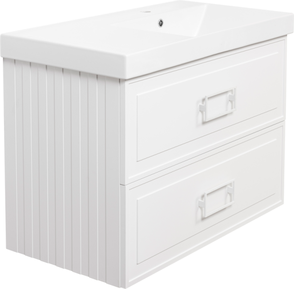 Тумба с раковиной La Fenice Cubo Twin 90 R bianco, ручки белые, раковина Cubo 90 R