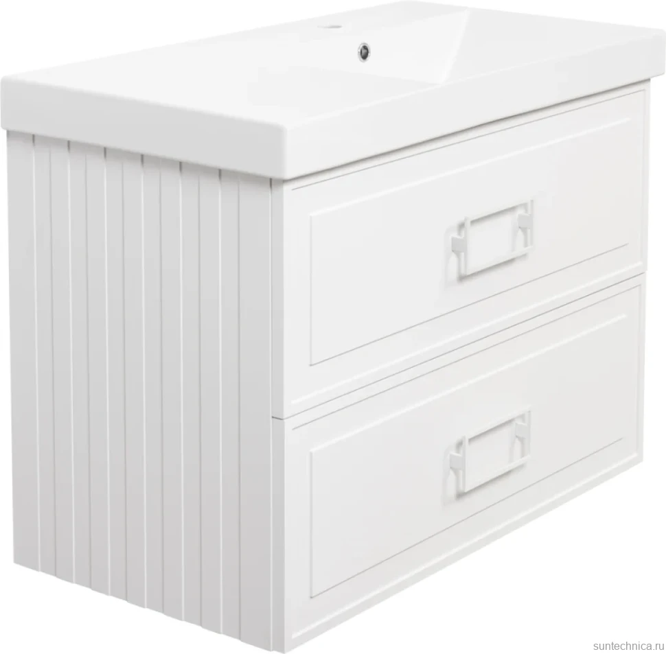 Тумба с раковиной La Fenice Cubo Twin 90 R bianco, ручки белые, раковина Cubo 90 R