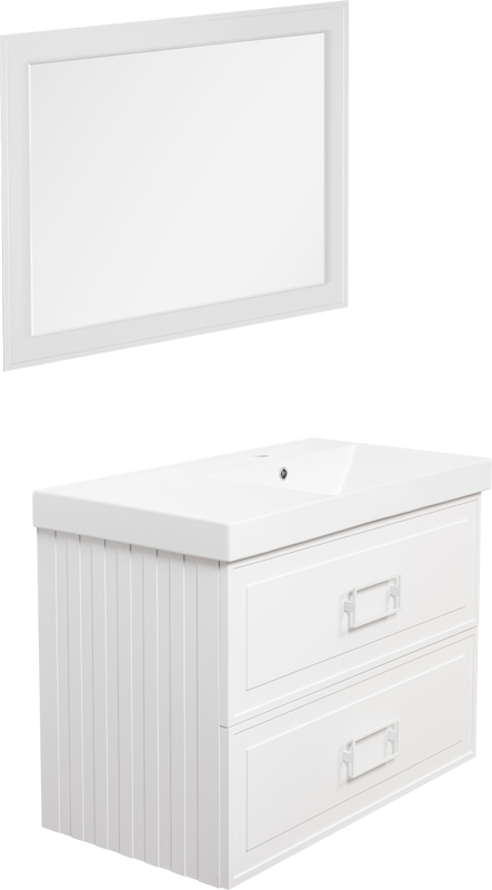 Тумба с раковиной La Fenice Cubo Twin 90 R bianco, ручки белые, раковина Cubo 90 R