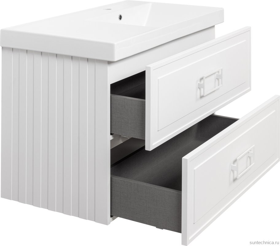 Тумба с раковиной La Fenice Cubo Twin 90 R bianco, ручки белые, раковина Cubo 90 R
