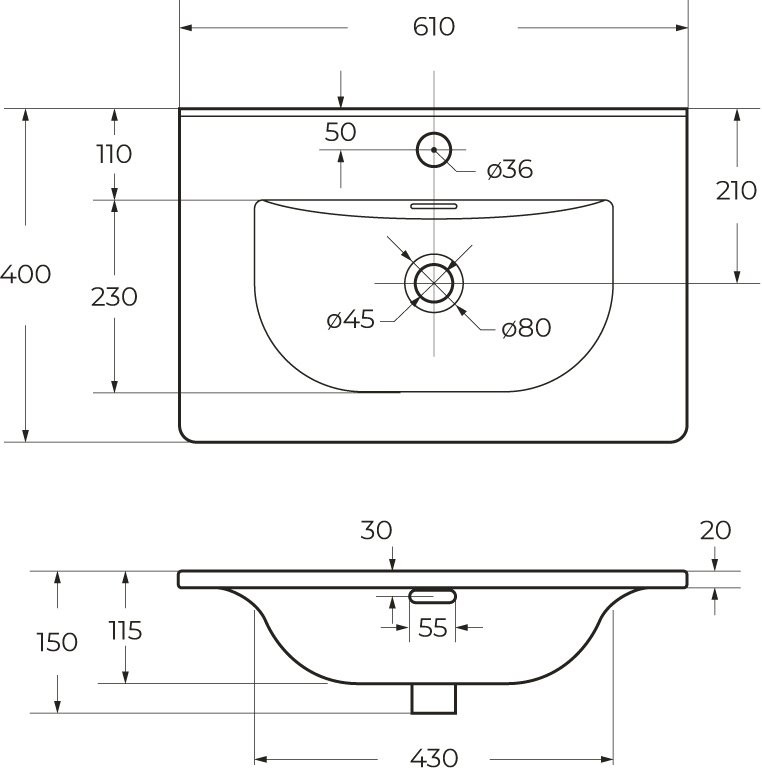 Тумба с раковиной BelBagno Uno-mini 60 подвесная, 2 ящика, bianco opaco