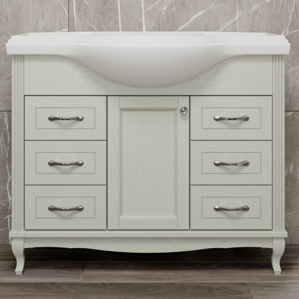 Тумба с раковиной ValenHouse Эллина 105 слоновая кость, 6 ящиков, 1 дверца, ручки хром
