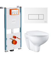 Комплект Унитаз подвесной Grohe Bau Ceramic 39351000 безободковый, альпин-белый + Инсталляция VitrA V-Fix Core 732-5800-01PV + Кнопка Root Square 740-2300 белая глянцевая