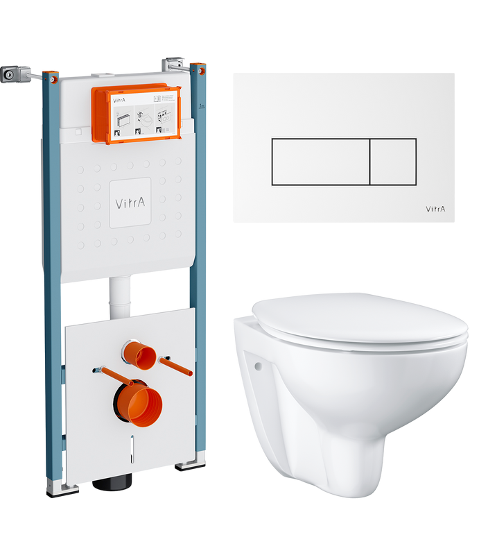 Комплект Унитаз подвесной Grohe Bau Ceramic 39351000 безободковый, альпин-белый + Инсталляция VitrA V-Fix Core 732-5800-01PV + Кнопка Root Square 740-2300 белая глянцевая
