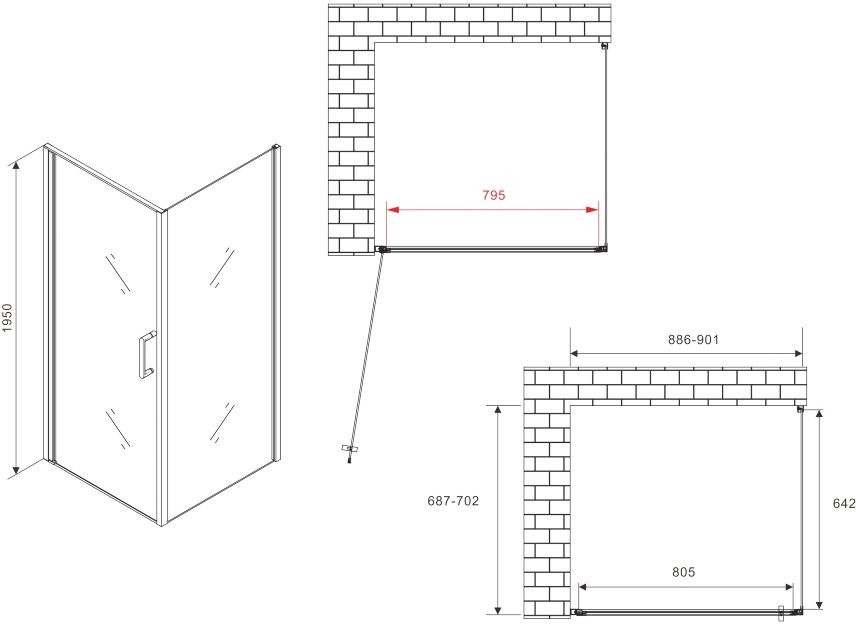 Душевой уголок Abber Sonnenstrand AG04090B-S70B 70x90, профиль черный, стекло прозрачное