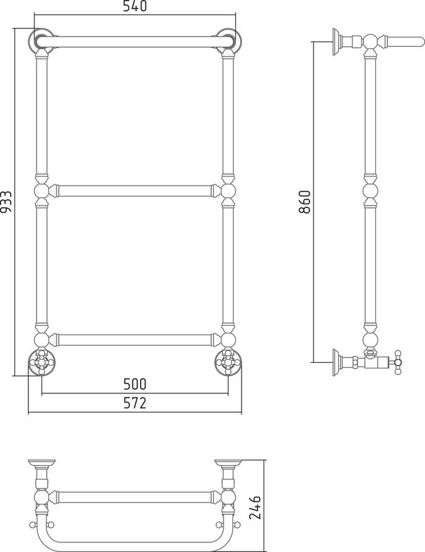 Полотенцесушитель водяной Сунержа Ренессанс 86x50, 4 секции, с полкой, золото