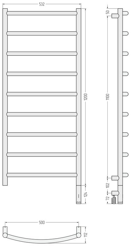 Полотенцесушитель электрический Сунержа Галант 3.1 31-6001-1250 130x55 см, подключение справа, матовый черный, лесенка