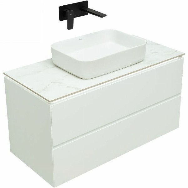 Тумба под раковину со столешницей Allen Brau Infinity 100 подвесная, белый матовый, столешница мрамор