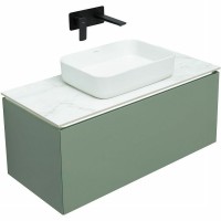 Тумба с раковиной Allen Brau Infinity 100 1+1, подвесная, олива матовый, столешница мрамор