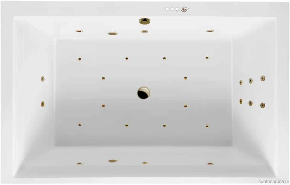 Акриловая ванна Excellent Crown Lux Ultra 190x120 см, встраиваемая, с гидромассажем, белая, с каркасом, для двоих, со сливом-переливом, фурнитура бронза