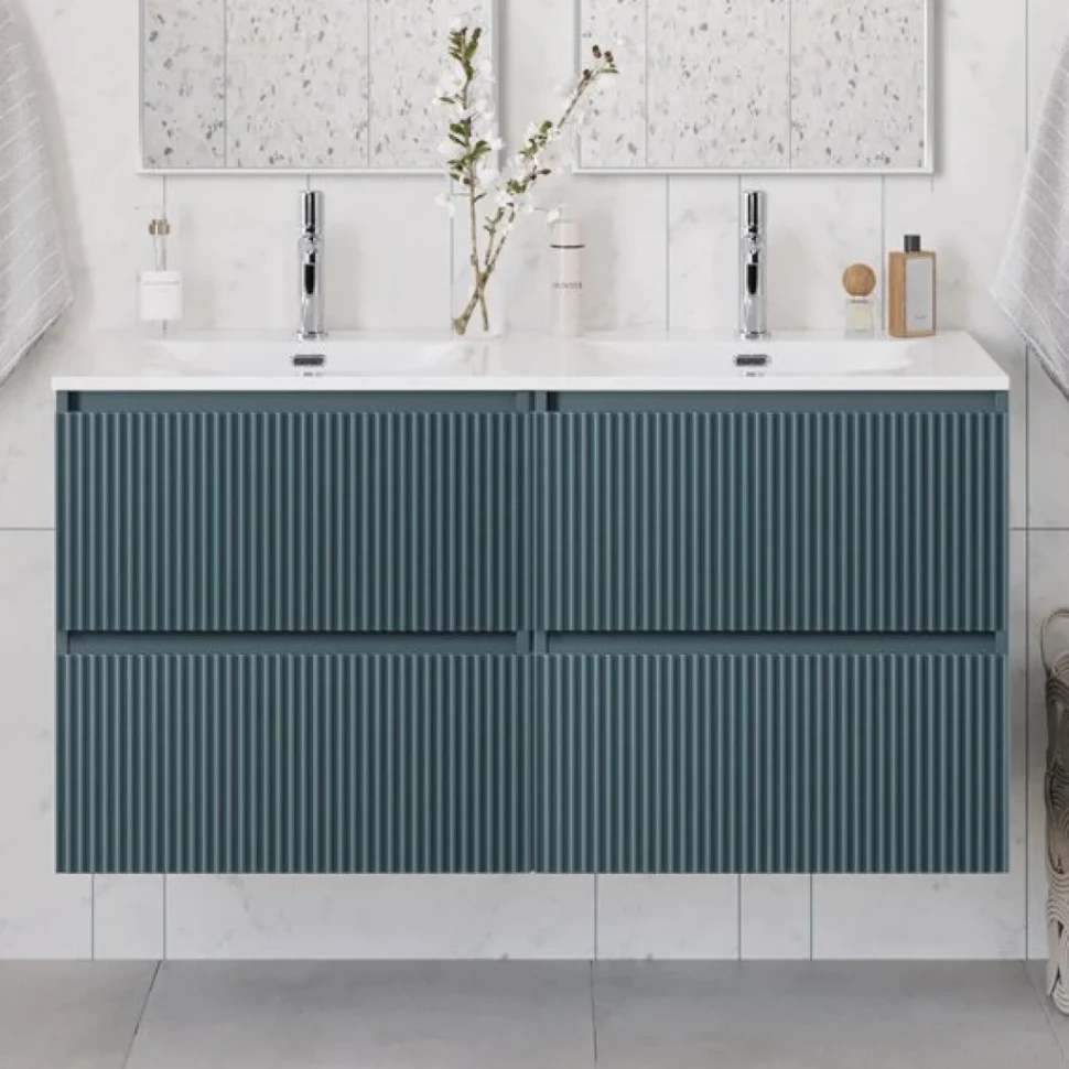 Мебель для ванной комнаты BelBagno Uno 120 подвесная, 4 ящика, матовая голубая