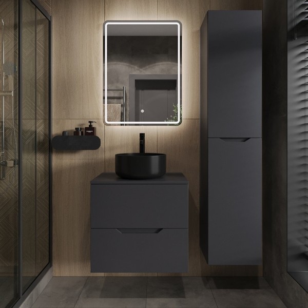 Мебель для ванной комнаты Orange Line 60 подвесная, 2 ящика, матовый графит с раковиной B07-345B
